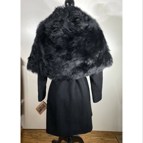 Fleurette Women's Black Oversize Dyed Fox Fur-collar Wool Wrap Coat O/S - Picture 4 of 9